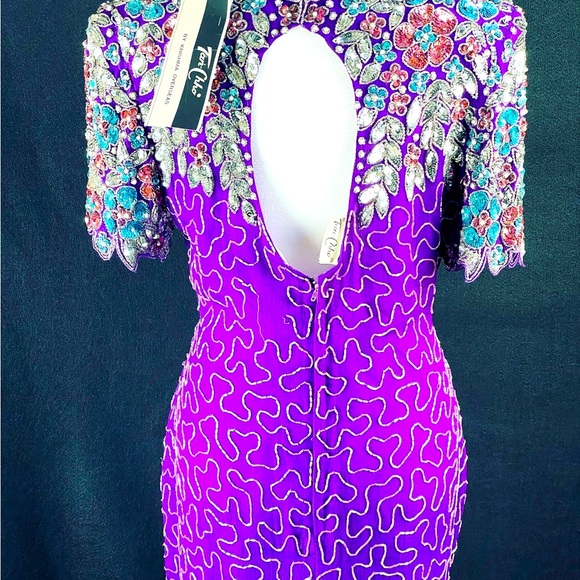 Purple vintage silk dress with hand beading - Picture 2 of 8